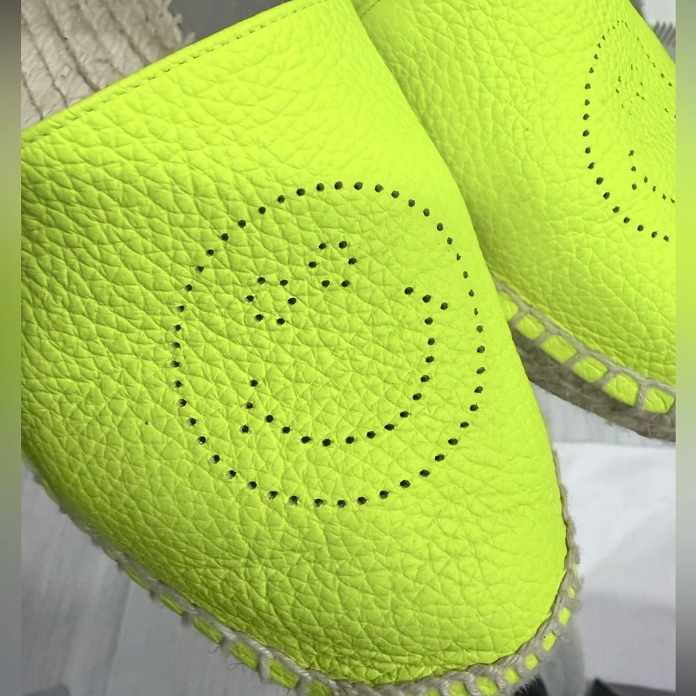 $600 Anya Hindmarch Espadrilles Smiley in Neon Yellow Tumbled Calf Size 38 8 - Picture 4 of 7